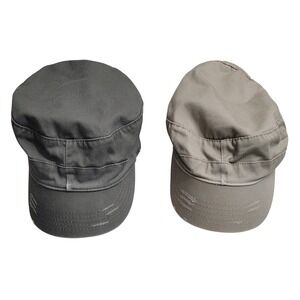 Scala Pronto Cadet Military Hats Set of 2 Gray Khaki Distressed Cotton OSFM